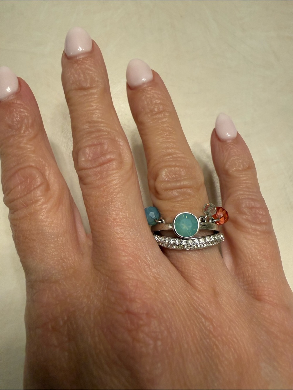 Swarovski beaded crystal silver ring set size 7